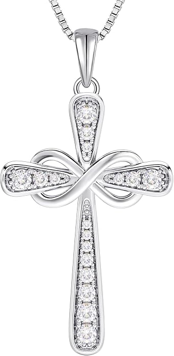 YL 925 Sterling Silver Cross Necklace for Women Halo Infinity Pendant Cubic Zirconia Jewelry for Mom