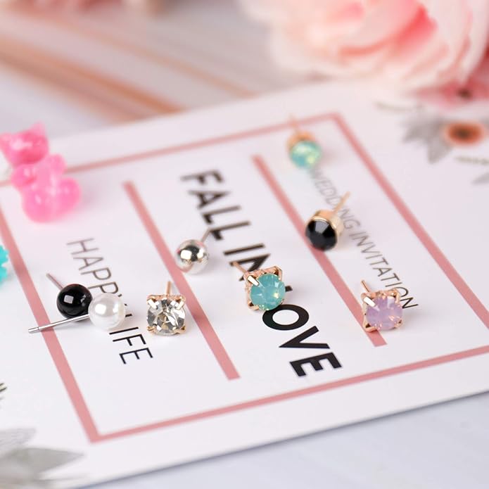 NEWITIN 100 Pairs Colorful Cute Earrings for Girls Sensitive Ears Hypoallergenic Girl Stud Earrings Set Stainless Steel Cartoon Stud for Girls and Women