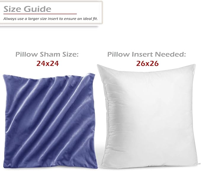 Nestl Throw Pillow Covers, Cozy Velvet Decorative Pillow Cases 24 x 24 Inches, Soft Solid Couch Pillow Covers for Sofa, Bed and Car, Set of 2 - Calm Blue