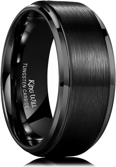 King Will Classic Tungsten Wedding Band for Men, 6/7/8/9/10mm Widths, Polished Finish Step Edge Matte Rings Comfort Fit