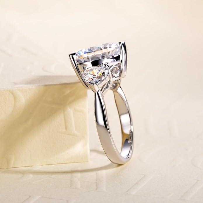 3ct-7ct Cubic Zirconia 3 Stones Engagement Rings 5A Grade Simulated Diamond Cushion Cut/Emerald Cut/Asscher Cut/Heart Cut CZ Anniversary Promise Wedding Rings for Women