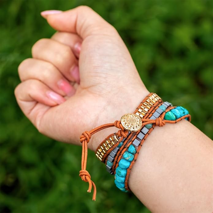 YGLINE Natural Stone Bracelet 3 Wraps Bracelet Handmade Boho Bracelet for Women Bracelet