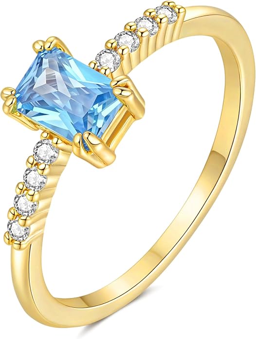 YeGieonr Birthstone Stackable Rings for Women Dainty Gold Rings with Baguette Cubic Zirconia, Non Tarnish Thin Band Ring, 14k Gold Plated Pinky Rings Jewelry Gift