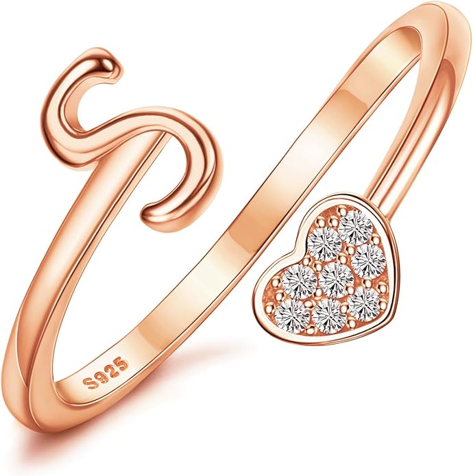 MILACOLATO 925 Sterling Silver Initial Rings for Women Teen Girl 18K Gold Plated Heart Initial Rings Adjustable Capital Letter Ring Stackable Thumb Pinky Rings for Daughter Birthday Bridesmaid Gifts Jewelry, A to Z