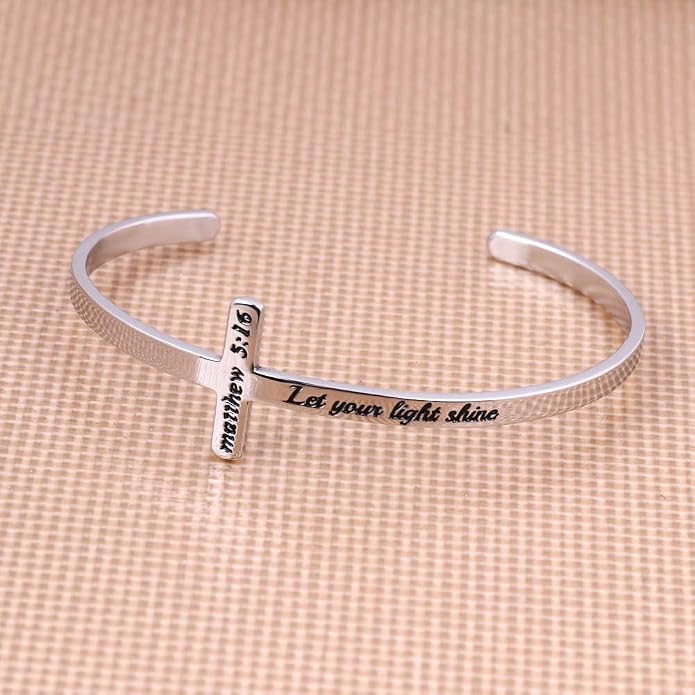 M MOOHAM Cross Bracelet - Christian Gifts for Mom Daughter Friends Teacher Women - Engraved Quote Religious Cuff Bangle Bible Verse Confirmation Baptism Gifts