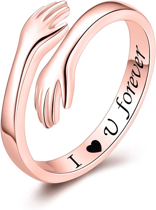 S925 Sterling Silver Hug Rings for Women Teen Girls Adjustable Ring for Granddaughter Daughter Hope Promise Friendship Hand Ring Jewelry for Birthday Graduation Christmas Mothers Day Valentines Gifts