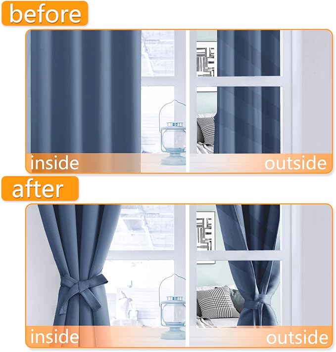 Hiasan Blackout Curtains for Bedroom - Thermal Insulated & Energy Saving Window Curtains for Living Room/Kids Room, 2 Drape Panels Sewn with Tiebacks, Blue Haze, 52 x 54 Inch