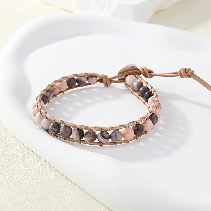 KELITCH Turquoise Mix Beaded Bracelets Single Wrap Bracelet on Brown Leather Handwoven New Jewelry