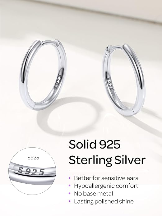 ChicSilver Sterling Silver Hoop Earrings for Women Hypoallergenic 925 Sterling Silver Huggie Earrings for Women Dainty Earring (8/10/12/14/16/18/20MM)
