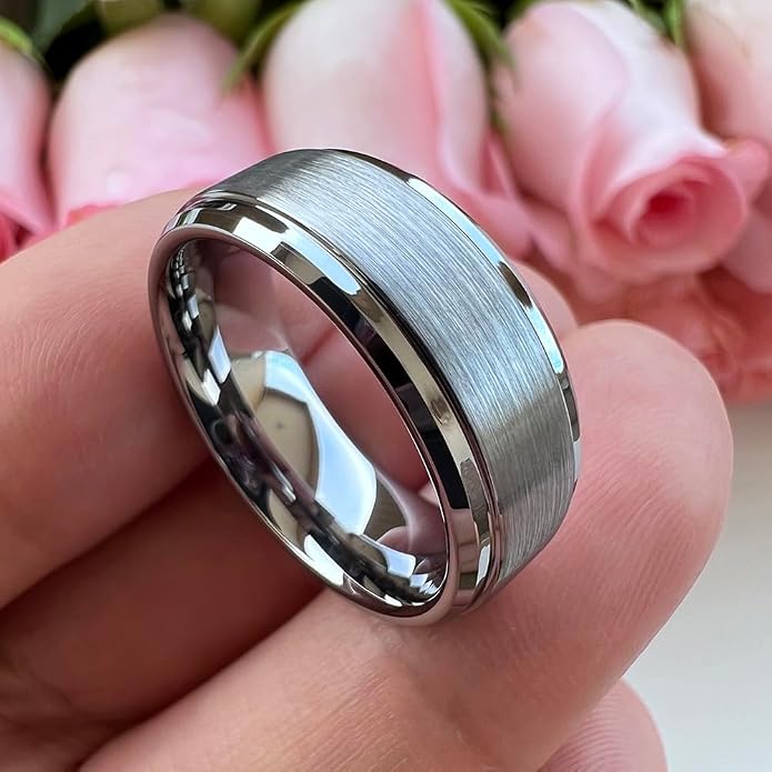 TUTISS 6mm 8mm Tungsten Rings for Men Women Fashion Engagement Wedding Bands Brushed Finish Stepped Beveled Edges Comfort Fit