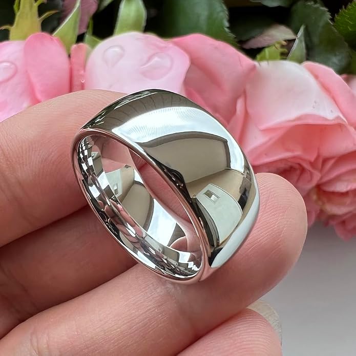 TUTISS 2mm 3mm 4mm 5mm 6mm 7mm 8mm 10mm White Tungsten Rings for Men Women Engagement Wedding Bands Domed Polished Shiny Comfort Fit