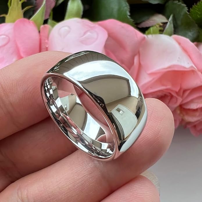 TUTISS 2mm 3mm 4mm 5mm 6mm 7mm 8mm 10mm White Tungsten Rings for Men Women Engagement Wedding Bands Domed Polished Shiny Comfort Fit