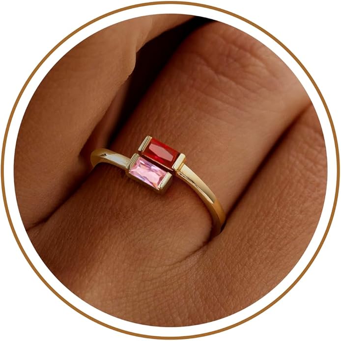 JSJOY Birthstone Rings for Women Dainty Emerald Blue Ring Birthday Gifts for Mom Her Gemstones CZ Ring for Teens Gold Rings That Don't Tarnish Adjustable Ring Jewelry Gifts