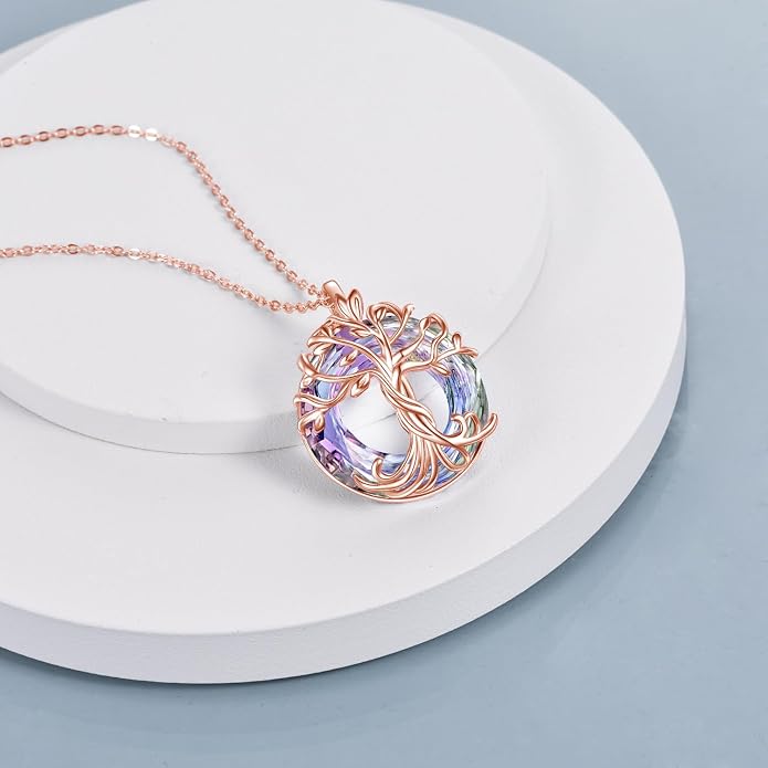 TOUPOP Tree of Life Necklace Gifts for Women 925 Sterling Silver Family Tree Pendant with Crystal Birthday Irish Jewelry Gifts for Women Her Wife Mom