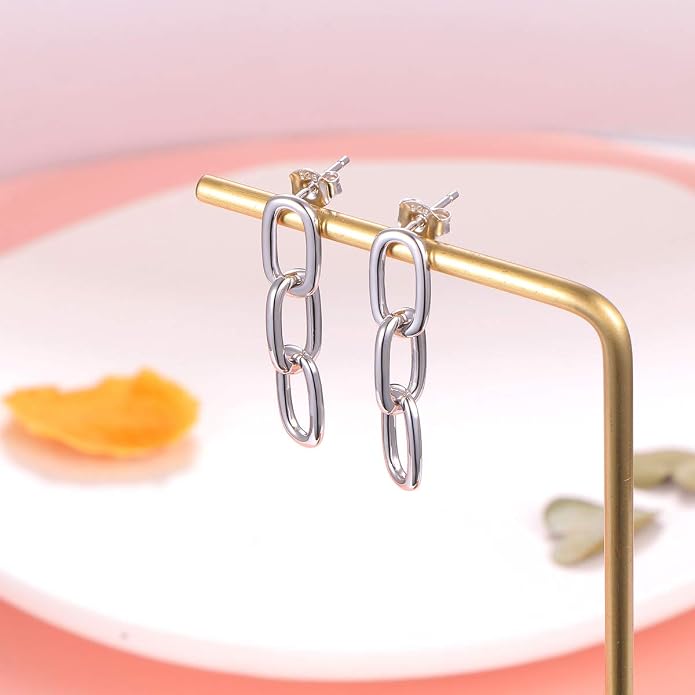 S925 Sterling Silver Trendy Dangle Drop Stud Loops Hoop Earrings for Women Jewelry Cuban Link