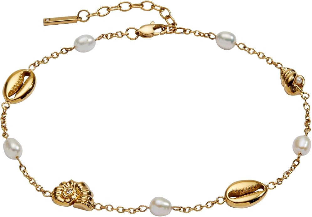 Alex and Ani Seashell Inline Charm Anklet | Gold-Plated & Pearl | Chain Anklet | Dainty Beach Anklet | Beach Jewelry For Women