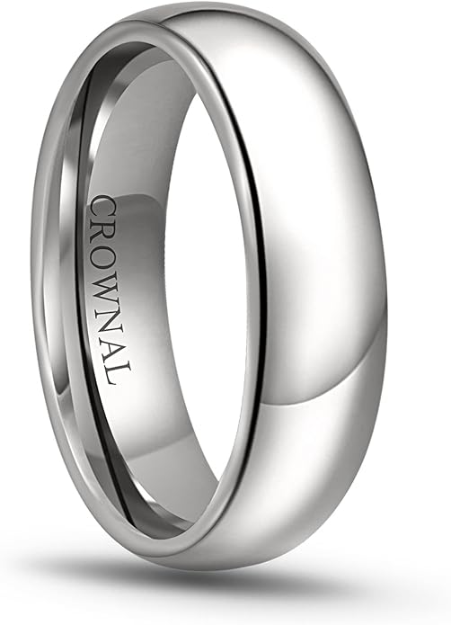 CROWNAL 1mm 2mm 3mm 4mm 5mm 6mm 7mm 8mm Tungsten White/Yellow Gold/Rose Gold Plated Wedding Band Ring Men Women Plain Dome Polished Comfort Fit
