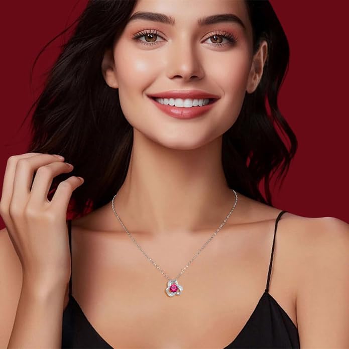 18K Gold Plated Love Knot Necklace for Women, 925 Sterling Silver Round cut Birthstone Pendant Necklace With Chain Lucky Flower Jewelry Gift