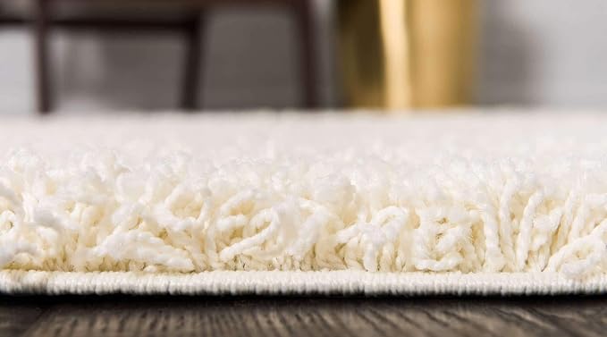 Unique Loom Solid Shag Collection Area Rug (8' x 11' Rectangle, Pure Ivory) | Modern Solid rug, stain and water resistant, doesn't shed, easy to clean, kid and pet friendly. Ideal for the living room.