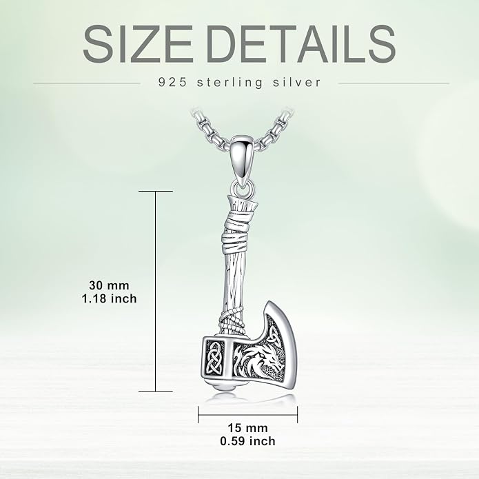 Viking Necklace for Men 925 Sterling Silver Norse Viking Pendant Norse Jewelry for Dad Husband, w/Stainless Steel Chain 22"+2"
