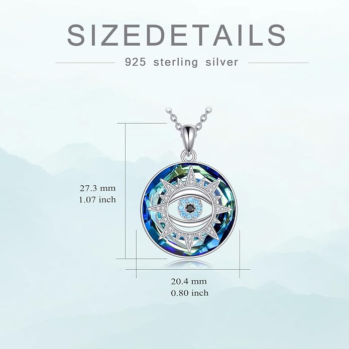 TOUPOP Evil Eye Necklace 925 Sterling Silver Tree of Life/Turquoise Evil Eye Crystal Pendant Necklace Protection Jewelry Amulet Christmas Gifts for Women Her