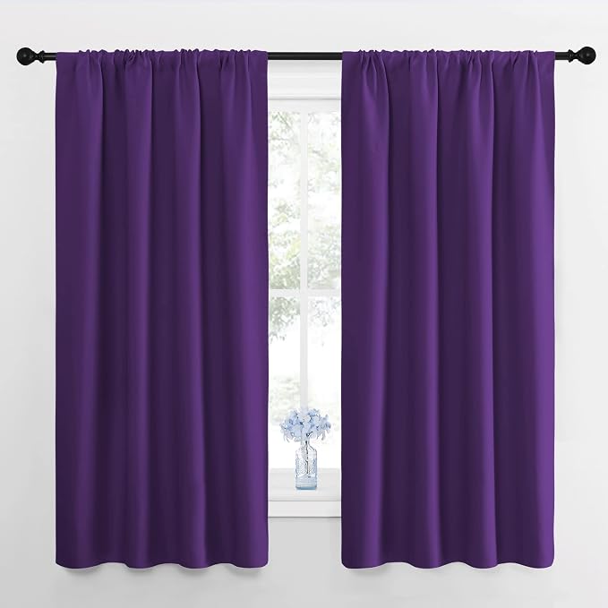 NICETOWN RV Blackout Curtains for Camper Windows, Royal Purple, 29" Wide by 50" Long, 2 PCs, Short Blackout Curtains & Drapes, Thermal Insulated Blackout Curtain Panels for Kids Room, Play Room