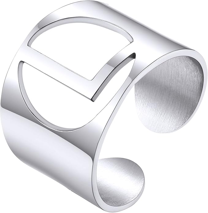 KeyStyle Bold Initial Letter Rings Adjustable, GoldChic Jewelry Women Gold Statement Ring Personalized Engraved Women’s Open Signet Ring for Party (Gold, White Gold, Black)