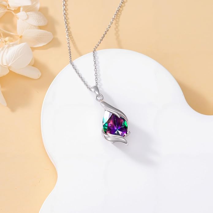 HPQQ Birthstone Necklace for Women 925 Sterling Silver Teardrop Pendant Fine Jewelry Birthday Mothers Day Gifts for Women Mom Her