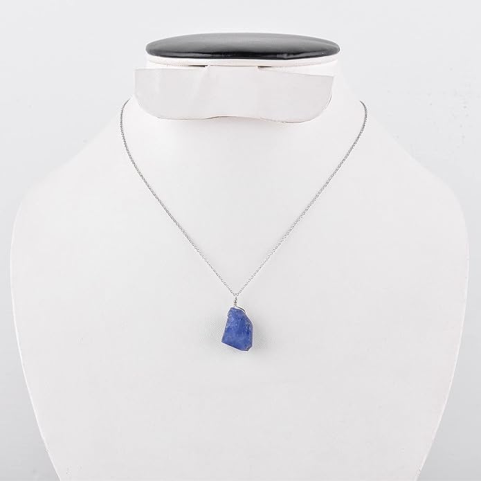 Sliver Pendant Necklace for Women Raw Tanzanite Gemstone, Handmade Jewelry Healing Crystal December Birthstone, Rhodium Plated 925 Sterling Silver Chain 18" Birthday Christmas Day Gifts