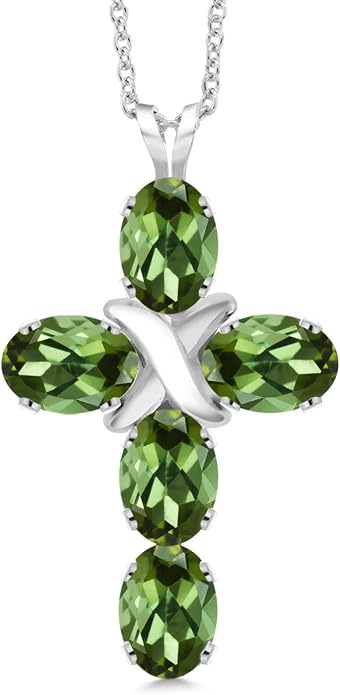 Gem Stone King Cross Pendant Necklace for Women | 925 Sterling Silver | 6X4MM Gemstone Birthstone | Jesus Christian Religious Crucifix Jewelry Gifts | 18 Inch Chain