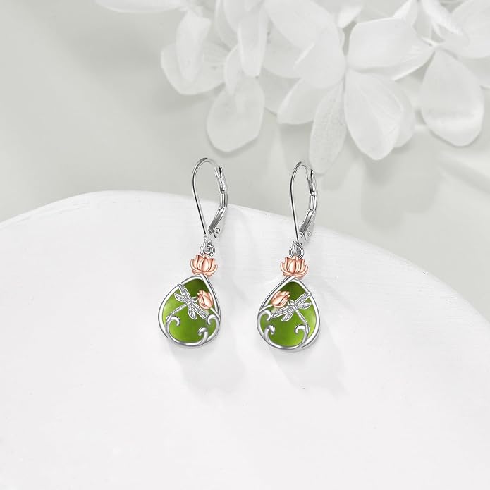 AOBOCO Teardrop Dangle Earrings for Women 925 Sterling Silver Moonstone Flower Filigree Leverback Jewelry Birthday