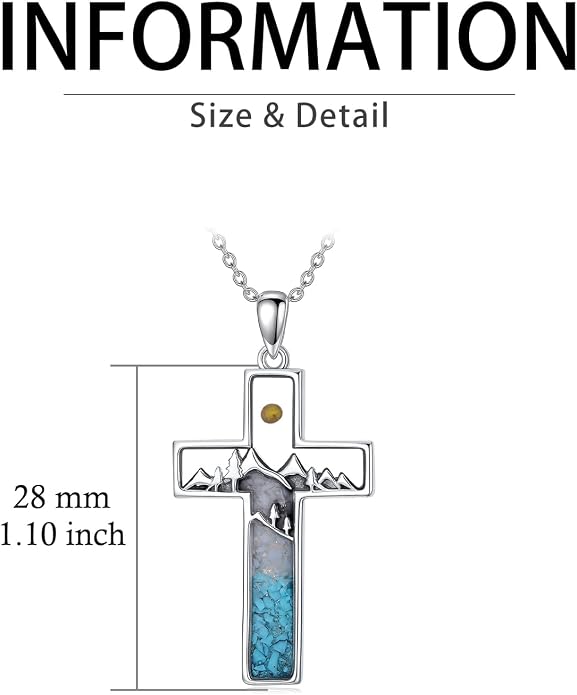 HPQQ Cross Necklace 925 Sterling Silver Turquoise Tree of Life Celtic Knot Cross Pendant Jewelry Mother's Day Gifts for Women