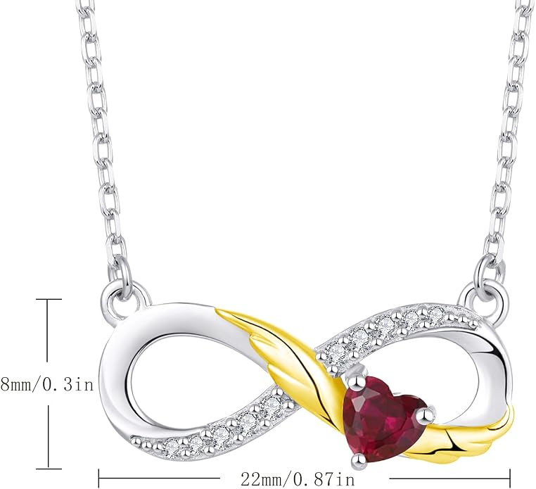 STARCHENIE Infinity Necklace 925 Sterling Silver Angel Wings Heart Birthstone Necklace for Women