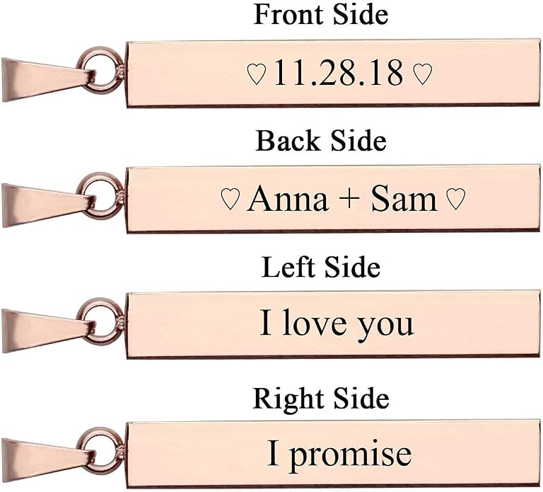 Zysta Engraving 3D Bar Name Necklace Personalized Text Message Cool Simple Design Women Customized Dangle Vertical Cuboid Stick Pendant Necklaces Stainless Steel Birthday Gift