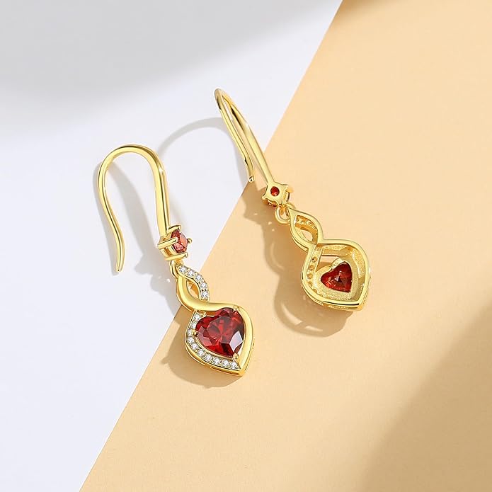 FANCIME Heart Infinity Dangle Drop Earrings 925 Sterling Silver Heart Gemstone Birthstone Earring