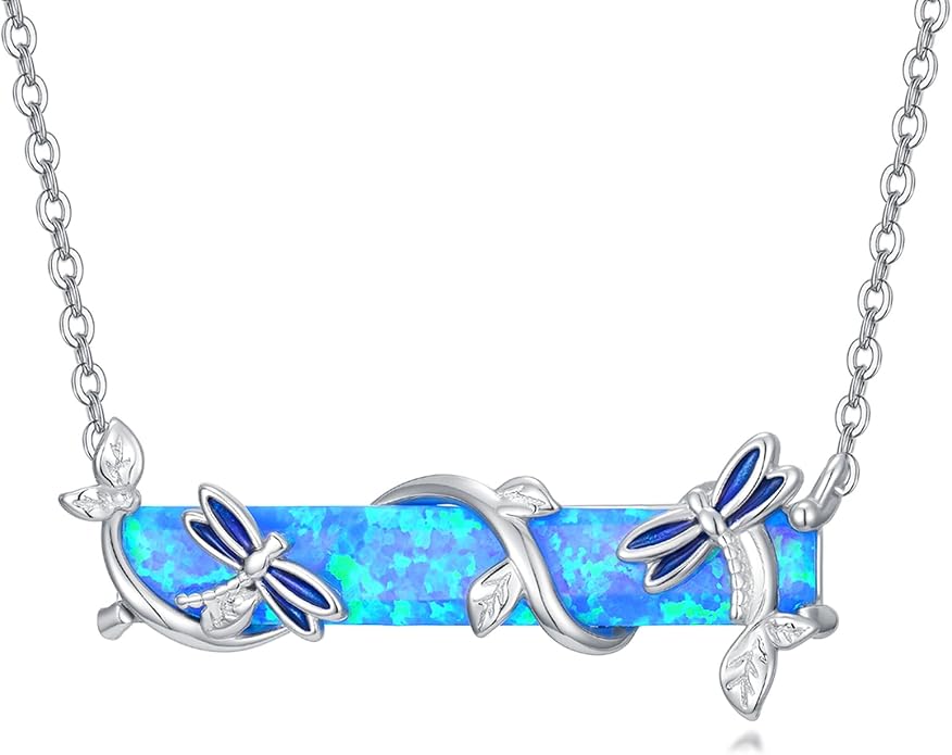 Bar Opal Leaf Necklace For Women S925 Sterling Silver White Opal Pendant with Leaf Charm Bar Pendant Jewelry Gift For Mom Daughter Wife