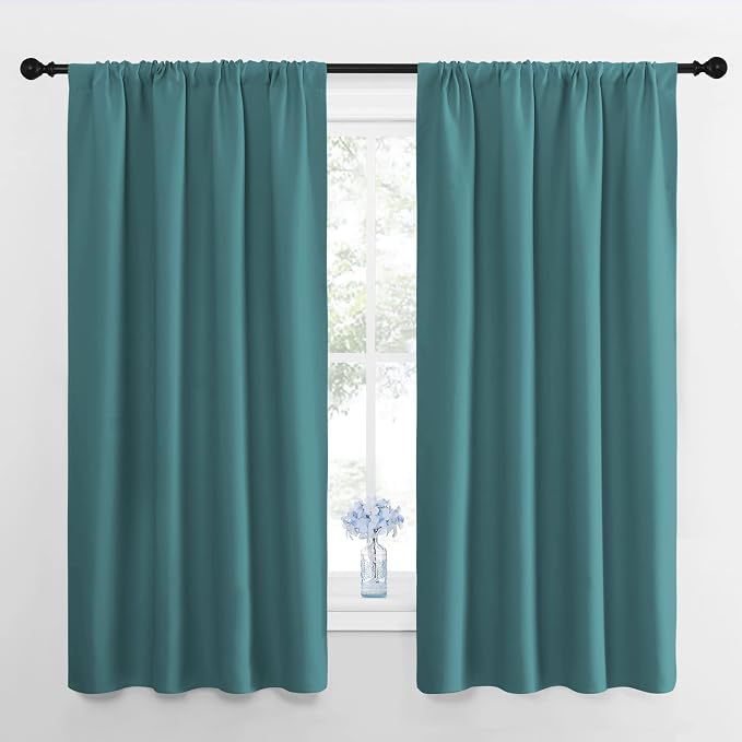 NICETOWN Kitchen Curtains, Short Blackout Curtains & Drapes, Sea Teal, 42" Wide by 54" Long, 2 PCs, Thermal Insulated Blackout Curtain Panels for Kids Room, Play Room