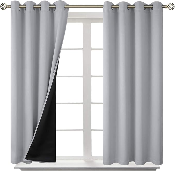 BGment Short 100% Blackout Curtains for Bedroom, Thermal Insulated Energy Efficiency Noise Reducing Grommet Curtains 45 Inch Length with Liner for Small Window 2 Panels Each 52 Inch Wide, Light Grey