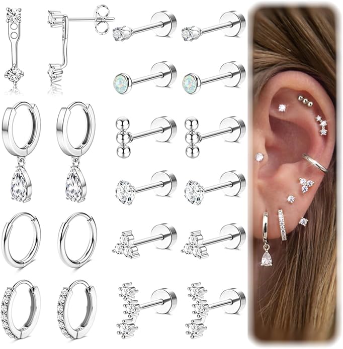 MILACOLATO Hypoallergenic Flat Back Earrings 14K Gold Plated Cartilage Earring Sets for Multiple Piercing 20G Surgical Stainless Steel Earrings for Women Trendy Earring Stacks Small Hoop Flatback Stud Earrings