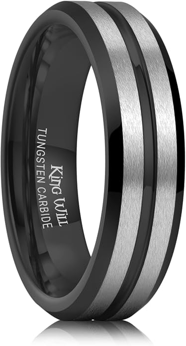 King Will Tungsten Carbide Wedding Band for Men Women-6/8/10mm Width Multicolor Available with Grooved Center Wedding Ring Suitable for Work, Gym Comfort Fit Size 4-16