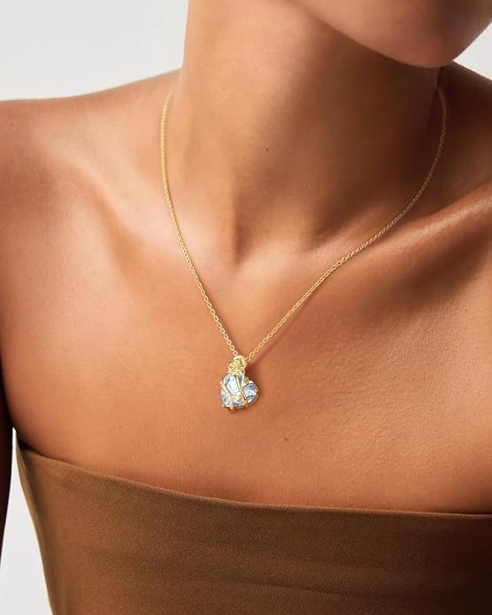 Anniversary Birthday Gifts for Women - Heart Birthstone Necklace: 925 Sterling Silver Rose/White/Yellow Gold Pendant Necklaces Gold Jewelry Gift for Wife Girlfriend Mom Daughter Grandma