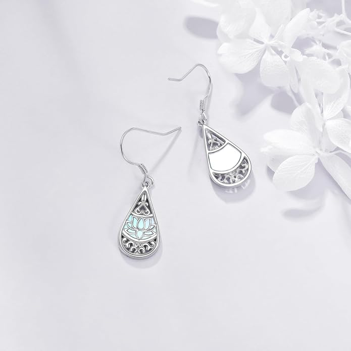 CRMAD Hummingbird/Bee/Leaves/Sunflower/Daisy/Dragonfly/Rose/Lotus Flower Sterling Silver Filigree Teardrop Earrings Abalone Shell Jewelry for Women