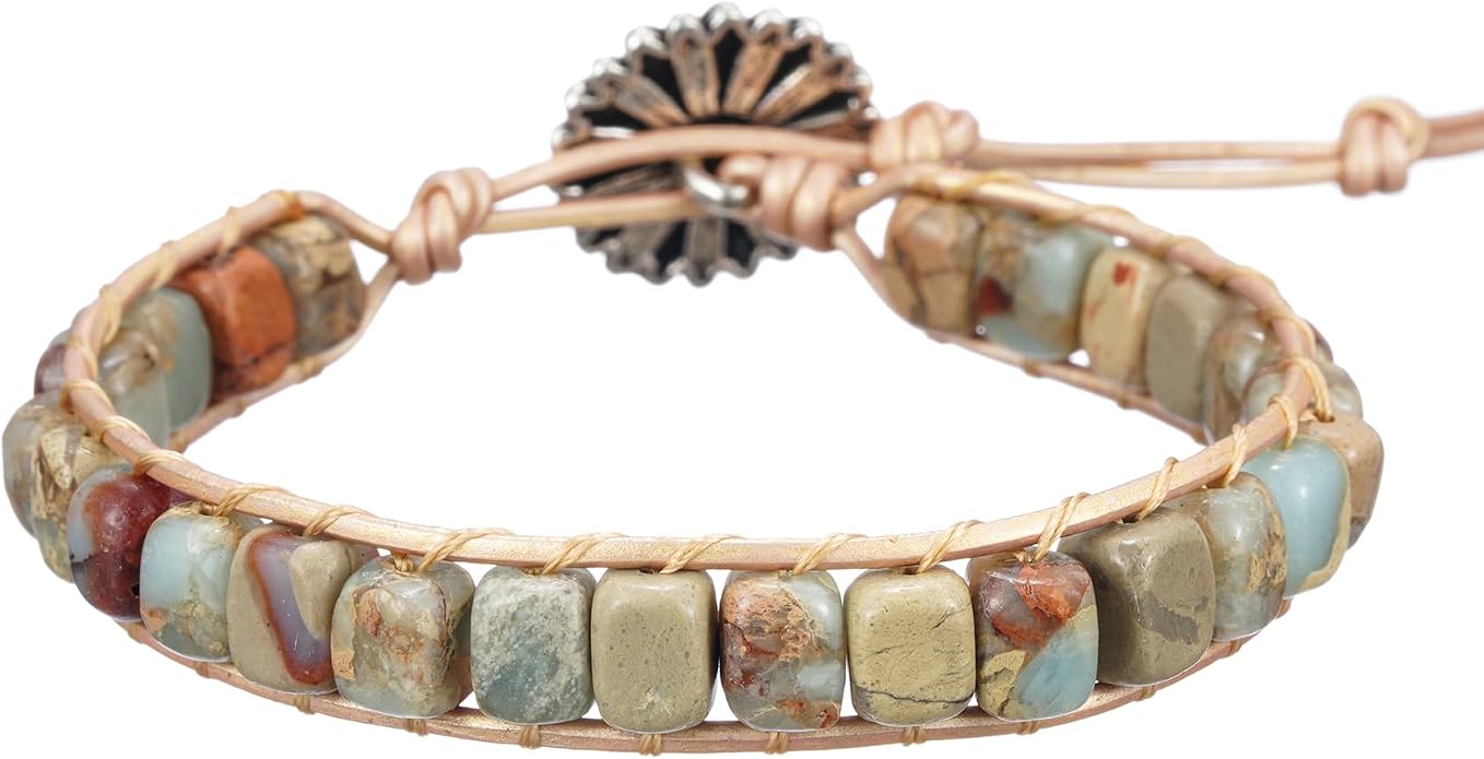 Plumiss Women Boho Handmade Natural Stone Crystal Leather Bead Wrap Bracelets Collection
