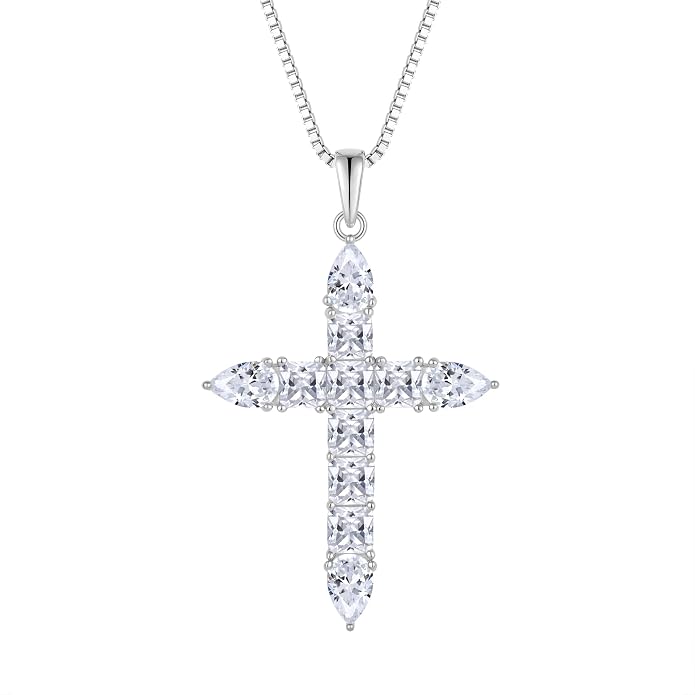 STARCHENIE 925 Sterling Silver Cross Necklace for Women Birthstone Jewelry | 925 Sterling Silver Crucifix Pendant, Birthstone Jewelry, Christian Religious Gift for Her