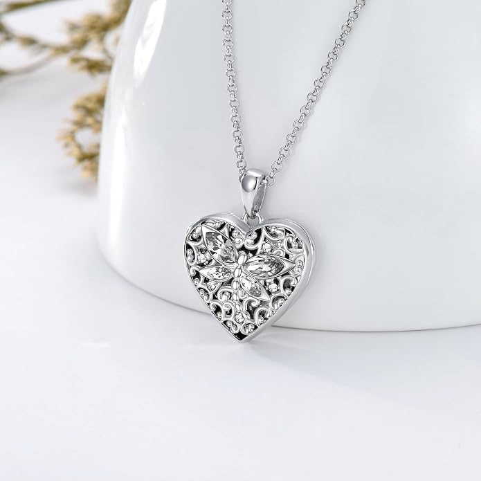 Dorunmo Personalized Locket Necklace 925 Sterling Silver that Holds Pictures Butterfly Birthstone Photo Heart Locket Custom Jewelry Congratulations New Beginnings New Job Gifts for Women