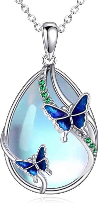 KQF Dragonfly/Butterlfy/Cat/Jellyfish/Bunny/Axolotl/Bee/Mermaid/Hummingbird/Elephant Necklace for Women Sterling Silver Moonstone Pendant Necklace Dragonfly Jewelry Gifts for Women