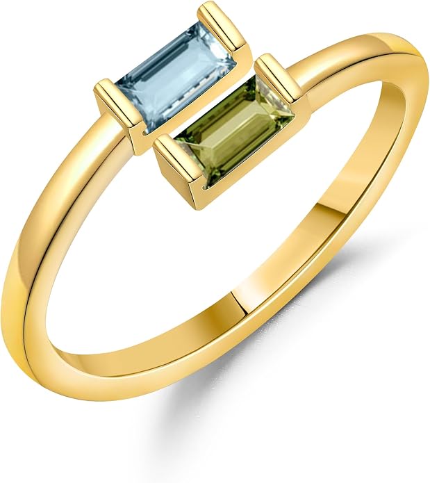 JSJOY Birthstone Rings for Women Dainty Emerald Blue Ring Birthday Gifts for Mom Her Gemstones CZ Ring for Teens Gold Rings That Don't Tarnish Adjustable Ring Jewelry Gifts