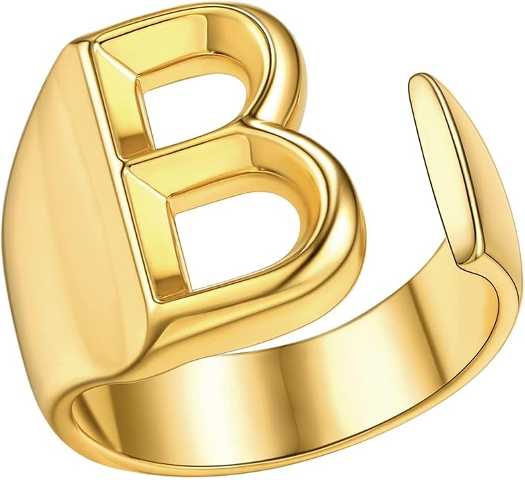FindChic Customizable Initial Ring Statement 18K Gold Plated Fashion Cuff Rings for Women Alphabet Letter A to Z Resizable Knuckle Ring (with Gift Box)