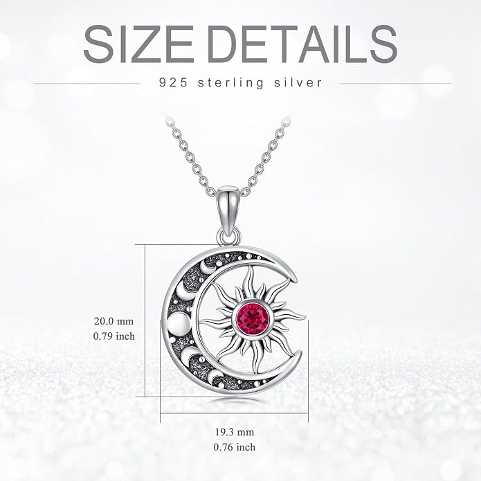 Sun and Moon Necklace 925 Sterling Silver Sun Moon Pendant Gemstone Jewelry Gifts for Women