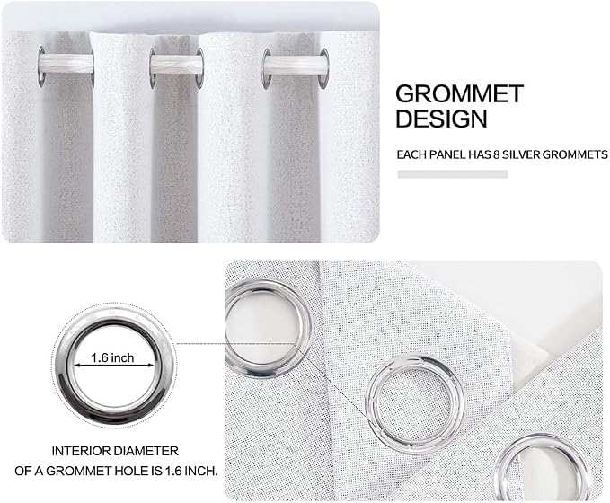 MIULEE Linen Texture Curtains for Bedroom Solid 100% Blackout Thermal Insulated Grayish White Curtains Grommet Room Darkening Curtains/Drapes for Living Room 52x96 Inch (2 Panels)